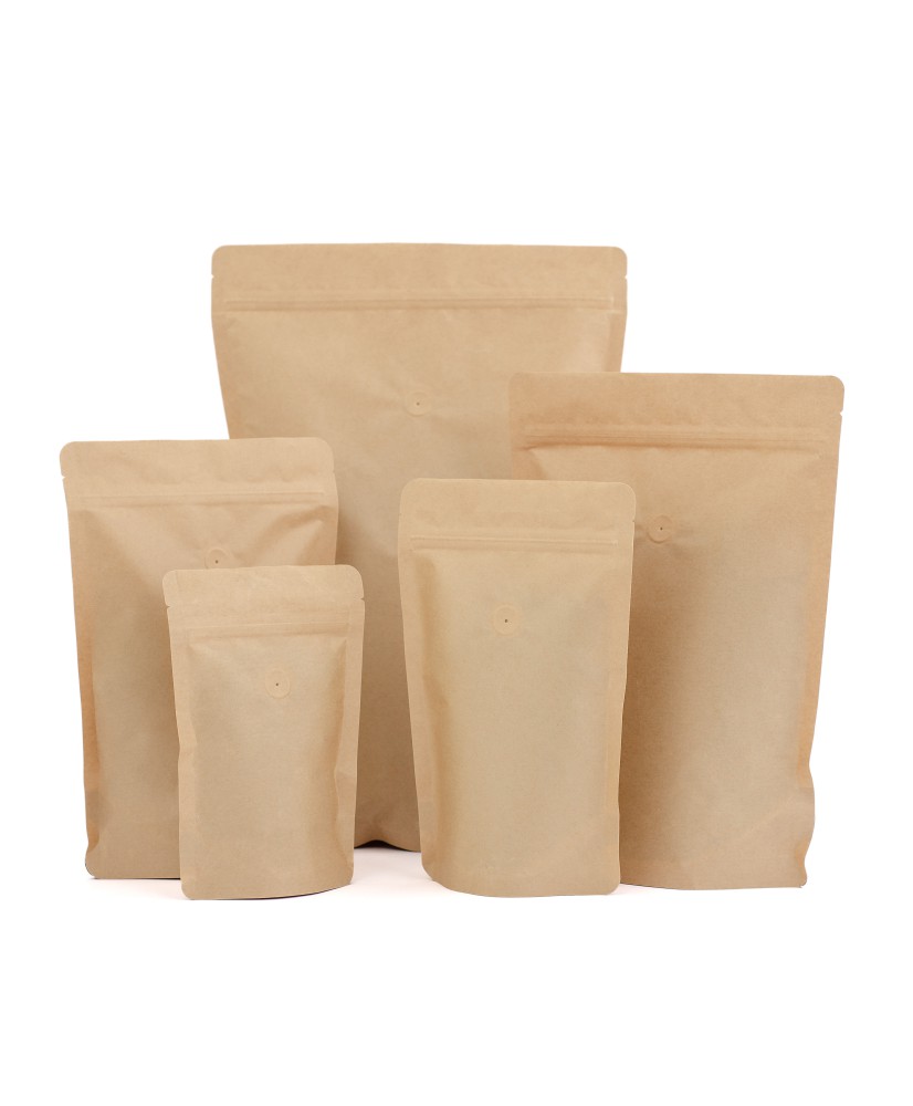 Stand Up Pouches kraft Compostable 70g + zip + valve