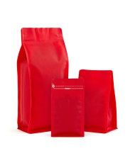 Flat bottom 1kg recyclable, red matt + zipper + valve (100 pcs)