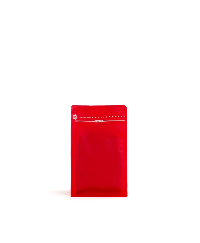 Flat bottom 250g recylable, red matt + zipper  (100 pcs)