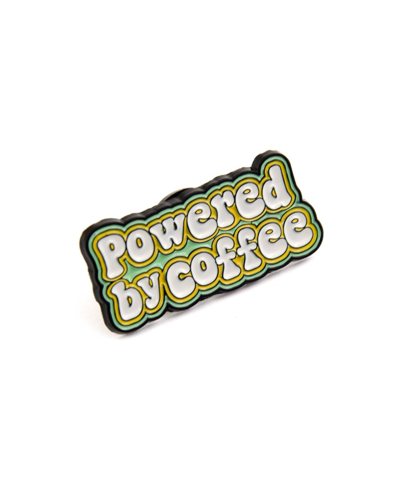 Przypinka napis: POWERED BY COFFEE (10 szt.)