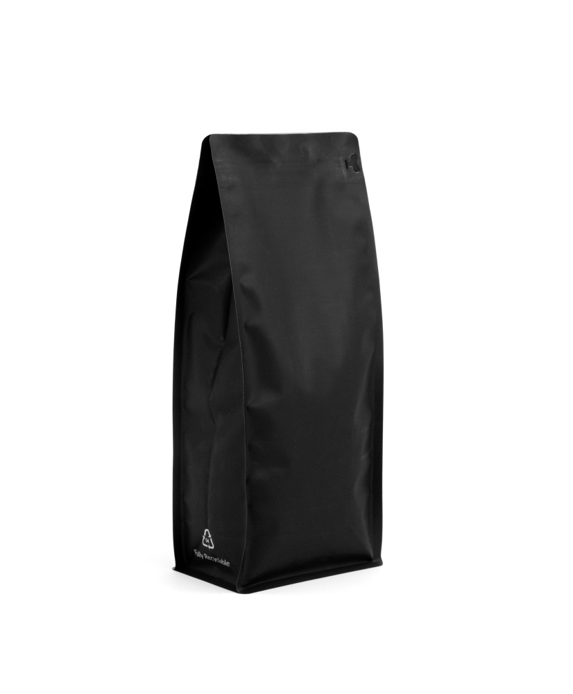 Flach Boden Beutel 1kg Recycelbar, Schwarz matt + Zipper (250 St.)